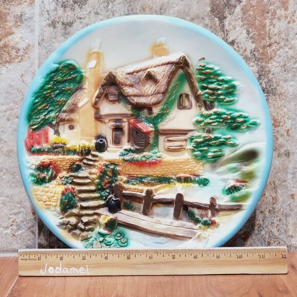 Chalkware English Cottage Forest 3D Cobblestone Streets Plaster Wall Hanging Dec - Picture 7 of 12